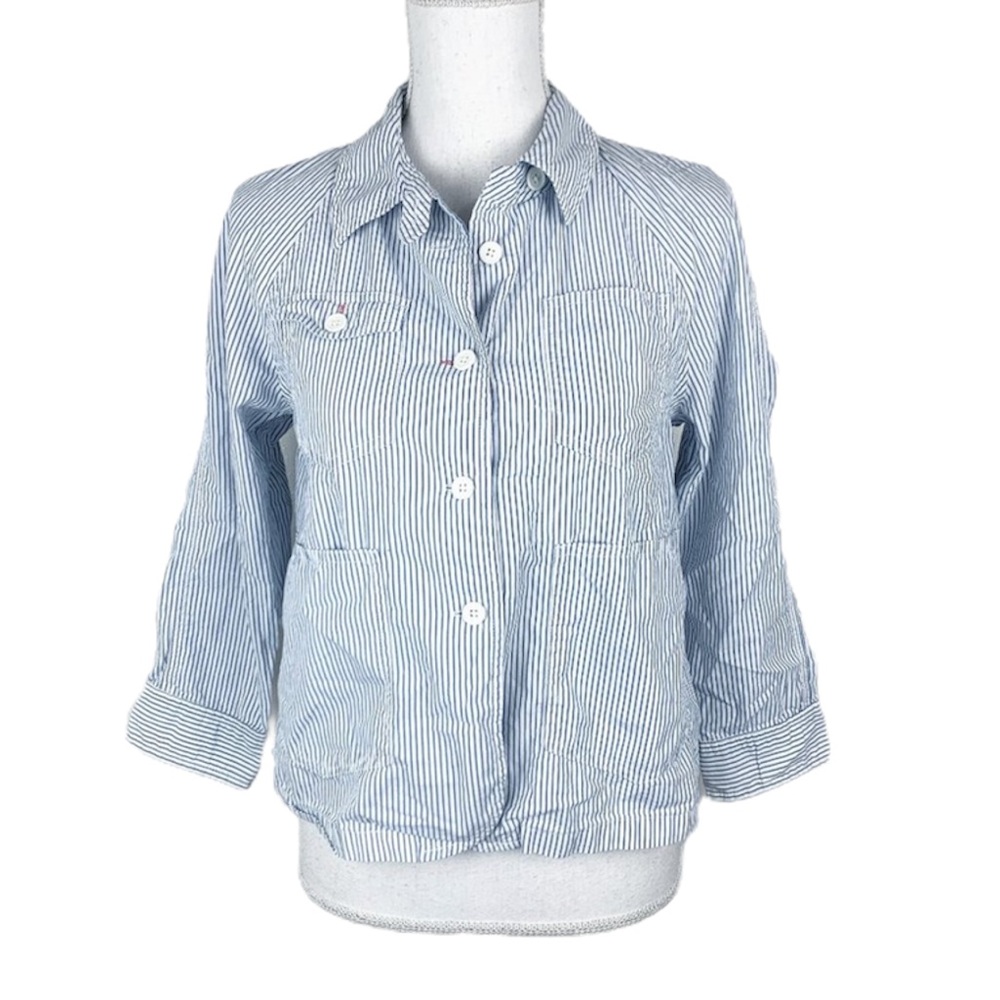 Cooperative Button Down Shirt Women Small Blue White Striped Collared Casual Top